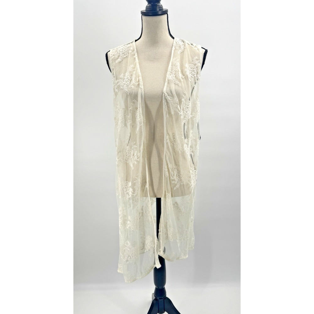 Style & Co All Over Lace Mesh Sheer Sleeveless Duster Womens Large Boho Festival